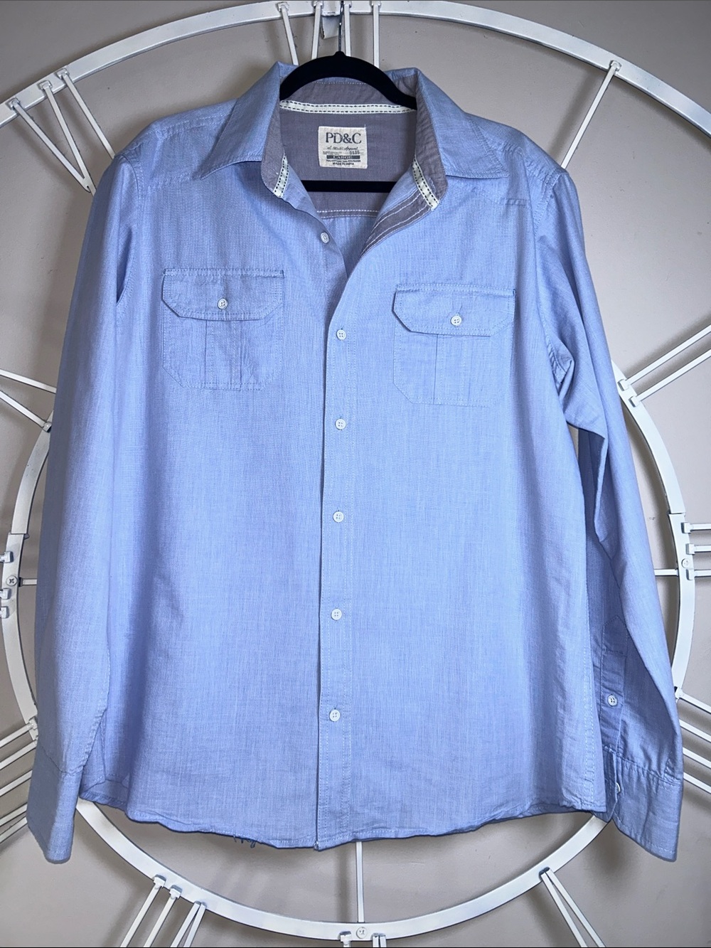 PD&C Men’s Light Blue Casual Button-Down Shirt with Chest Pockets